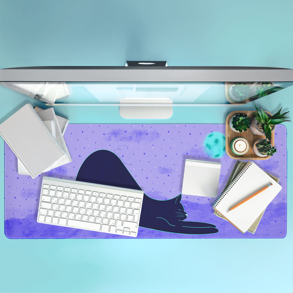 Eclectic Modern Stretching Cat in Periwinkle