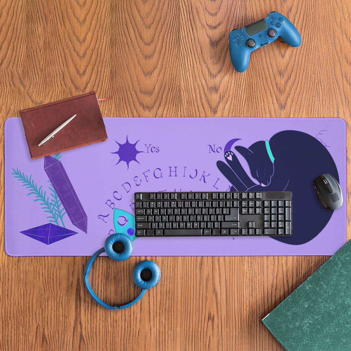 Eclectic Modern Ouija Board Cat & Crystals