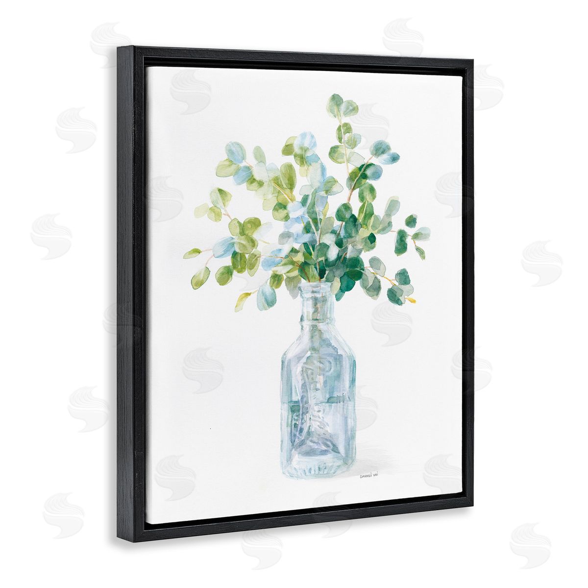 Flower Jar Still Life Painting Black Floating Frame Canvas Wall Art, Home Decor by Danhui Nai