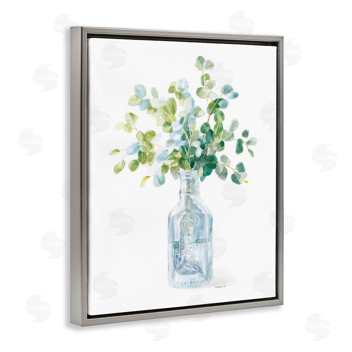 Flower Jar Still Life Painting Grey Floating Frame Canvas Wall Art, Home Decor by Danhui Nai