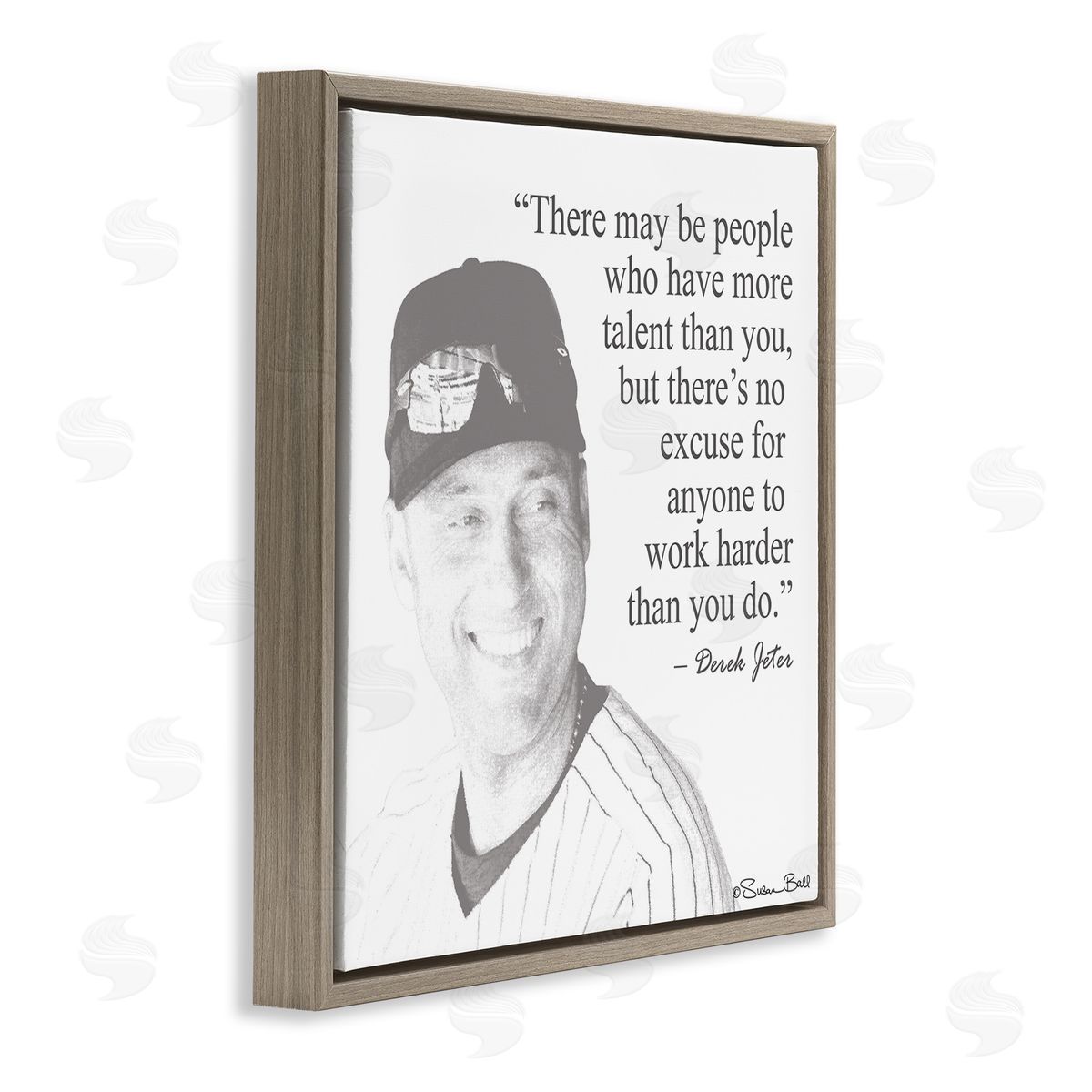 Work Hard Derek Jeter Quote Brown Floating Frame Canvas Wall Art, Home Decor by Penny Lane Publishing
