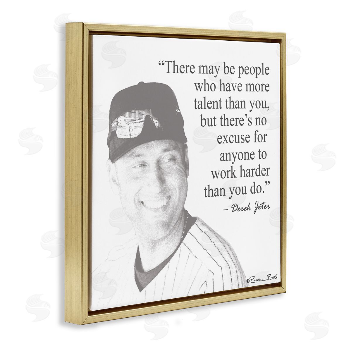 Work Hard Derek Jeter Quote Gold Floating Frame Canvas Wall Art, Home Decor by Penny Lane Publishing