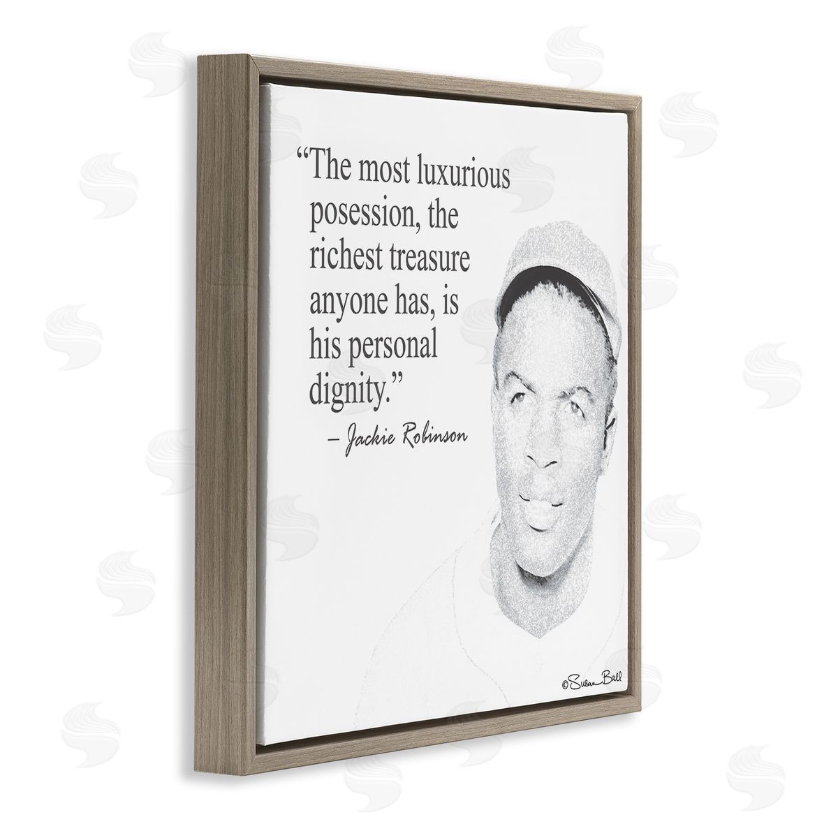 Personal Dignity Jackie Robinson Quote Black and White Brown Floating Frame Canvas Wall Art, Home Decor by Penny Lane Publishing