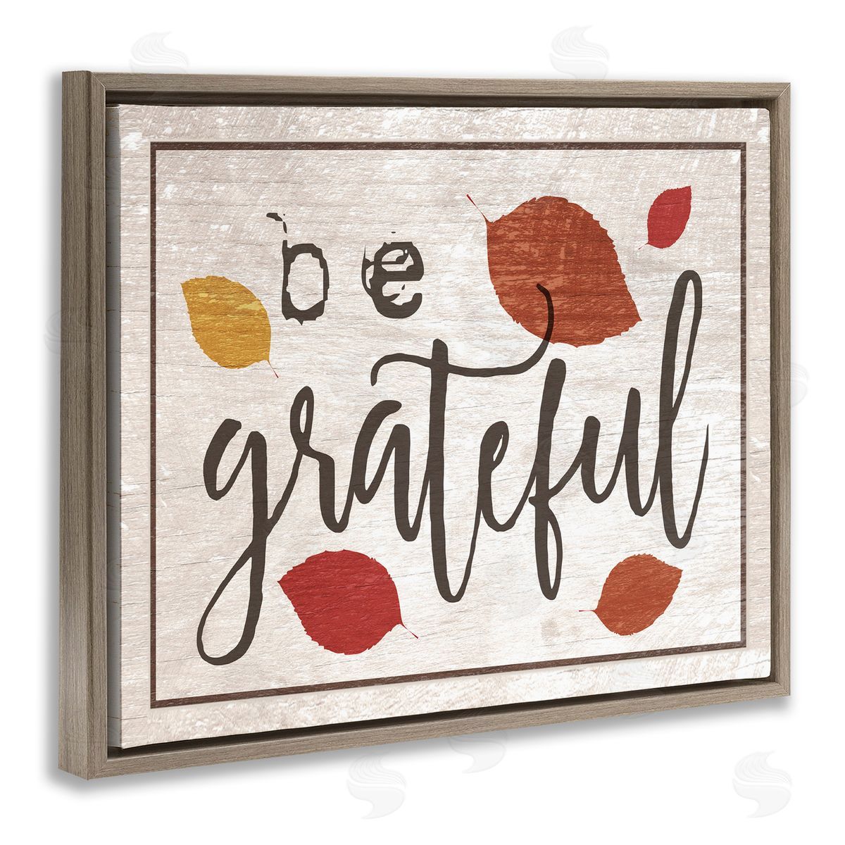 Be Grateful Fall Leaves Typography Brown Floating Frame Canvas Wall Art, Home Decor by Stupell Studio