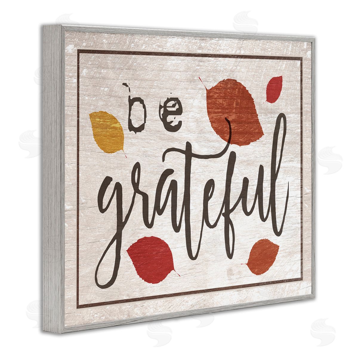 Be Grateful Fall Leaves Typography Grey Frame Print Wall Art, Home Decor by Stupell Studio