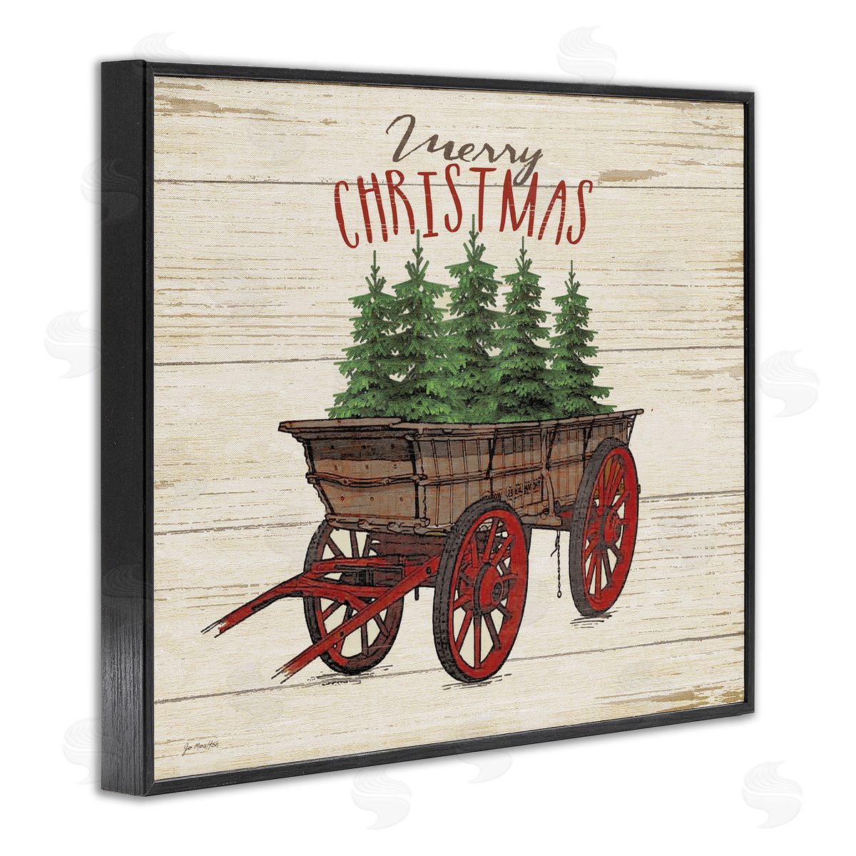 Merry Christmas Tree Wagon Black Frame Print Wall Art, Home Decor by Jo Moulton