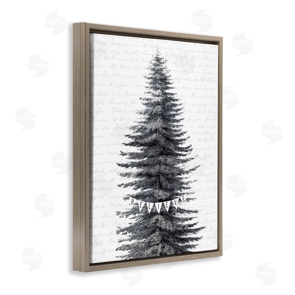 Snow Dusted Christmas Tree Brown Floating Frame Canvas Wall Art, Home Decor by Lettered and Lined