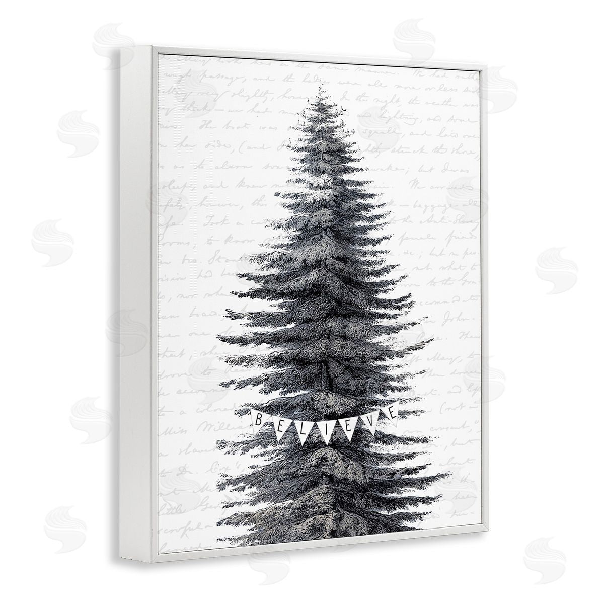 Snow Dusted Christmas Tree White Frame Print Wall Art, Home Decor by Lettered and Lined