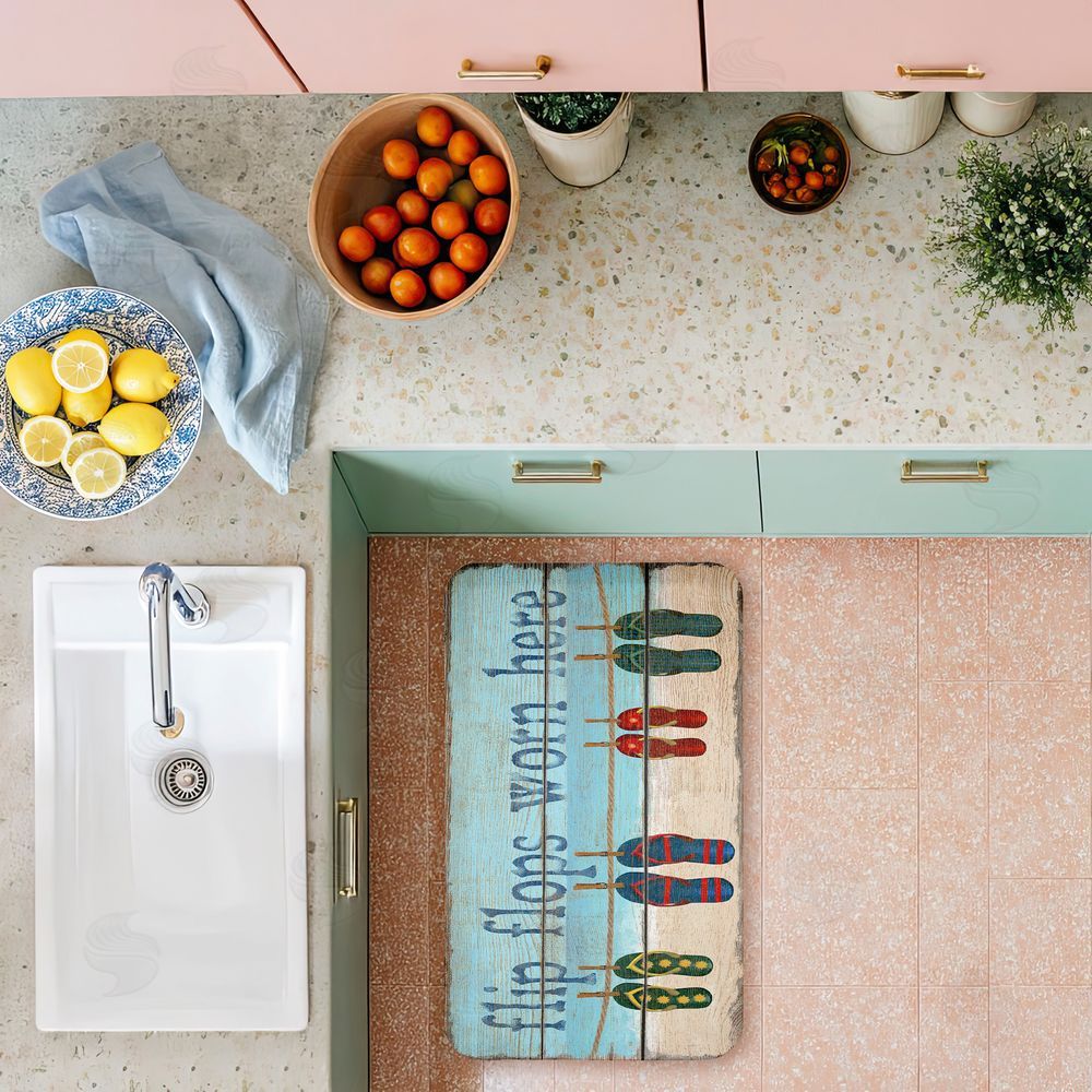 Gail Fraser Flip Flops Worn Here Beach Greeting Kitchen Floor Mat