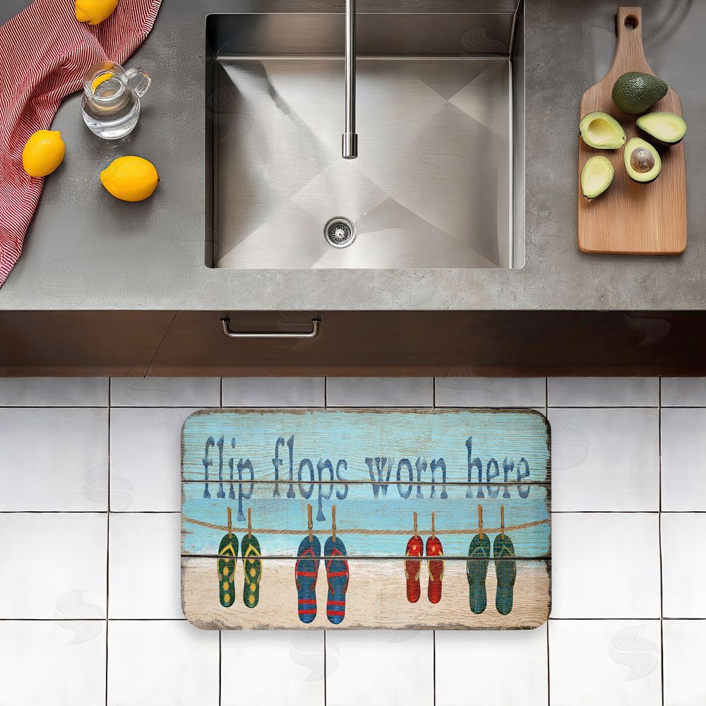 Gail Fraser Flip Flops Worn Here Beach Greeting Kitchen Floor Mat