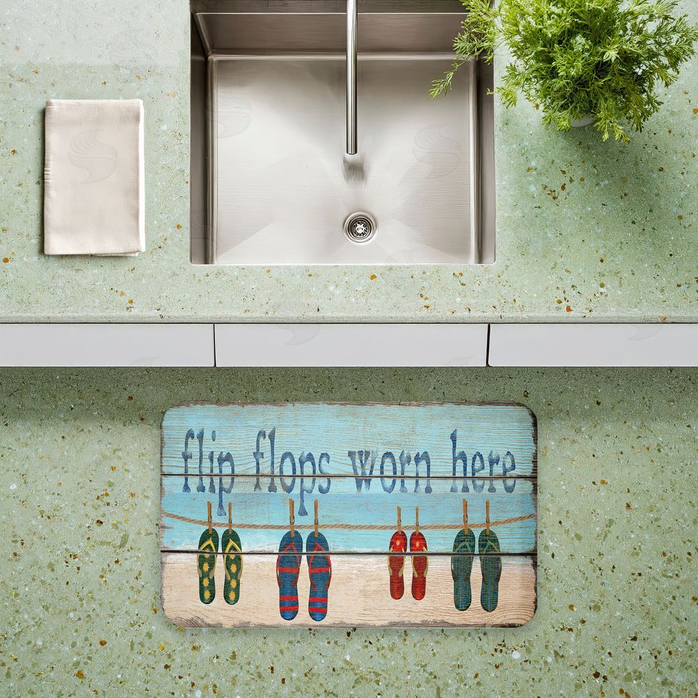 Gail Fraser Flip Flops Worn Here Beach Greeting Kitchen Floor Mat