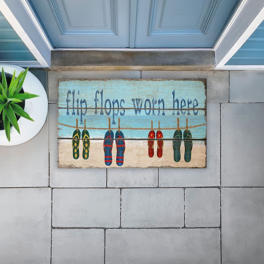 Gail Fraser Flip Flops Worn Here Beach Greeting Unwoven Outdoor Door Mat