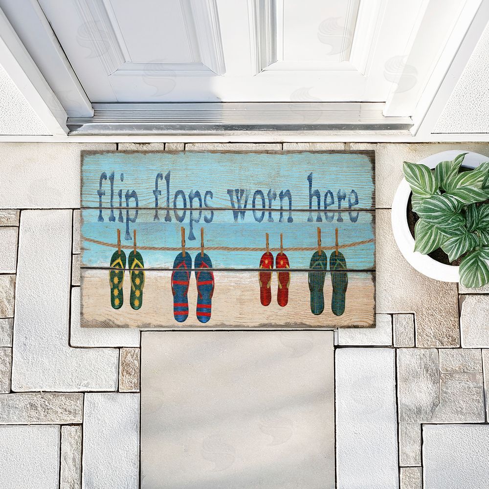 Gail Fraser Flip Flops Worn Here Beach Greeting Unwoven Outdoor Door Mat