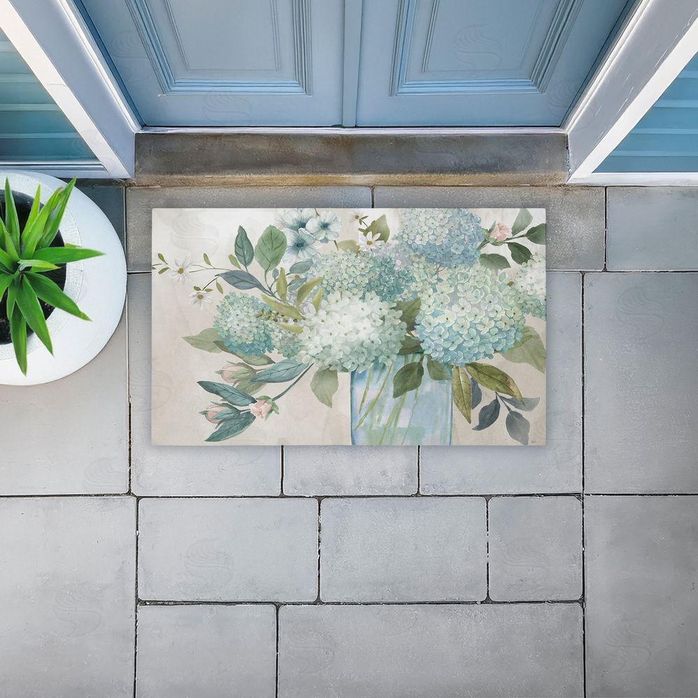 Nan Blue Hydrangeas Galore Unwoven Outdoor Door Mat