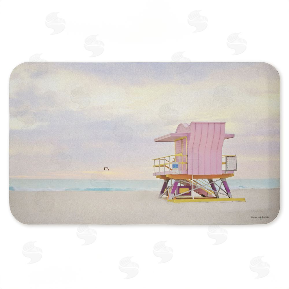 Seven Trees Design Pink Serene Beach Hut Kitchen Floor Mat