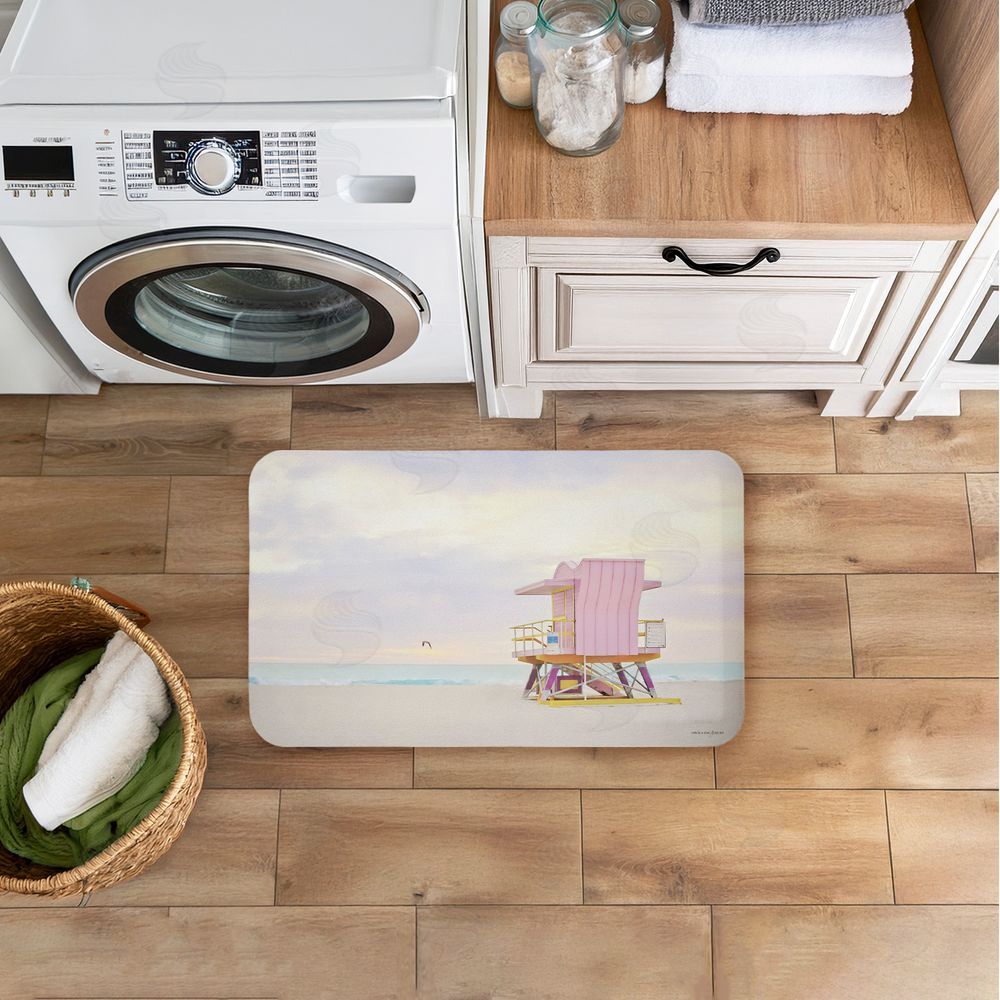Seven Trees Design Pink Serene Beach Hut Kitchen Floor Mat