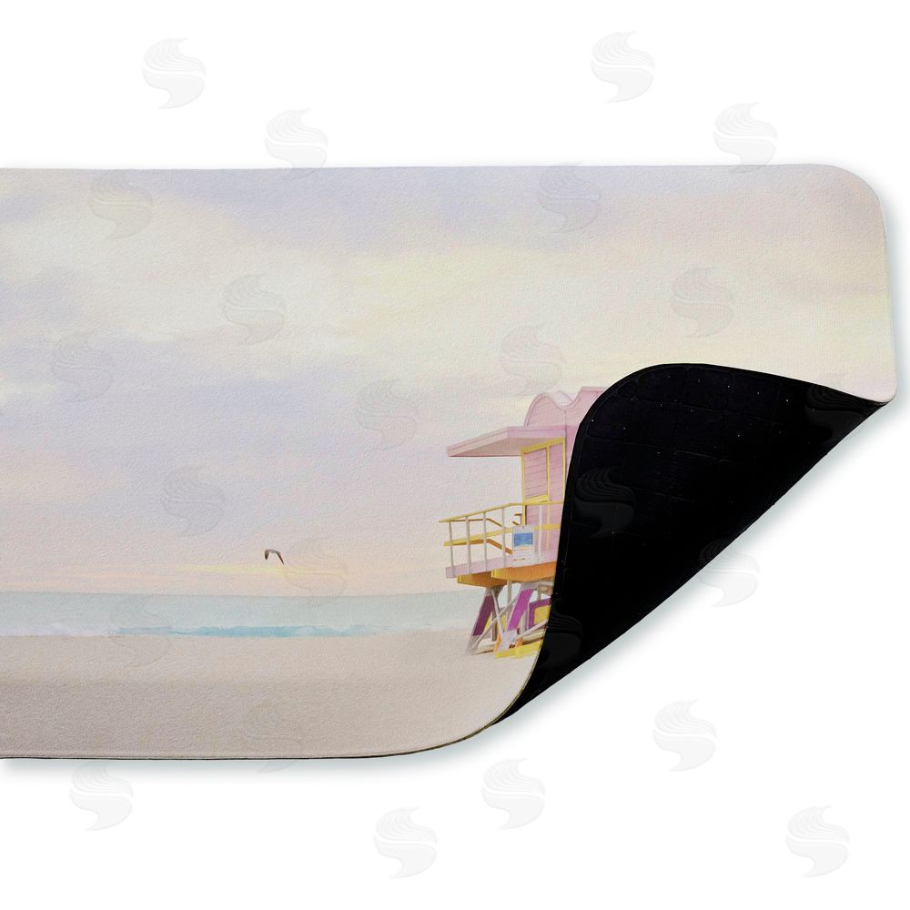 Seven Trees Design Pink Serene Beach Hut Kitchen Floor Mat