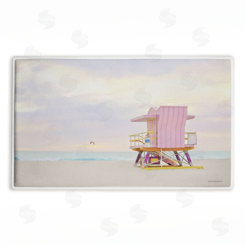 Seven Trees Design Pink Serene Beach Hut Plush Bathroom Floor Mat