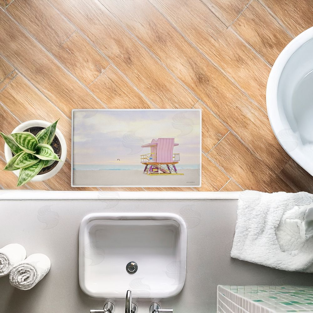 Seven Trees Design Pink Serene Beach Hut Plush Bathroom Floor Mat