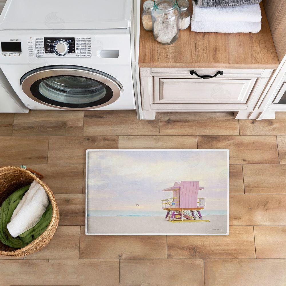 Seven Trees Design Pink Serene Beach Hut Plush Bathroom Floor Mat
