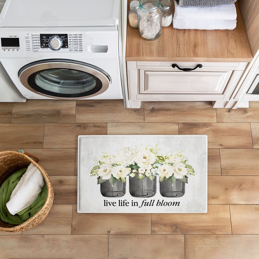 Lettered and Lined Life In Full Bloom Flowers Plush Bathroom Floor Mat
