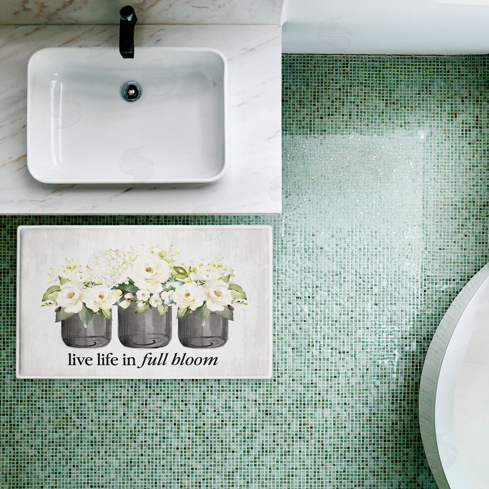 Lettered and Lined Life In Full Bloom Flowers Plush Bathroom Floor Mat