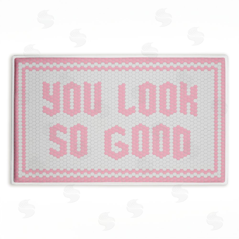 Lettered and Lined Baby Pink You Look So Good Plush Bathroom Floor Mat
