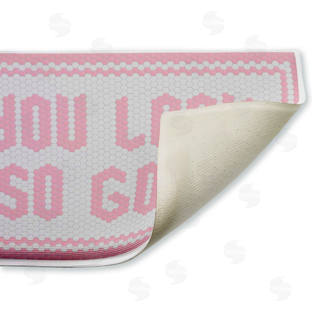 Lettered and Lined Baby Pink You Look So Good Plush Bathroom Floor Mat