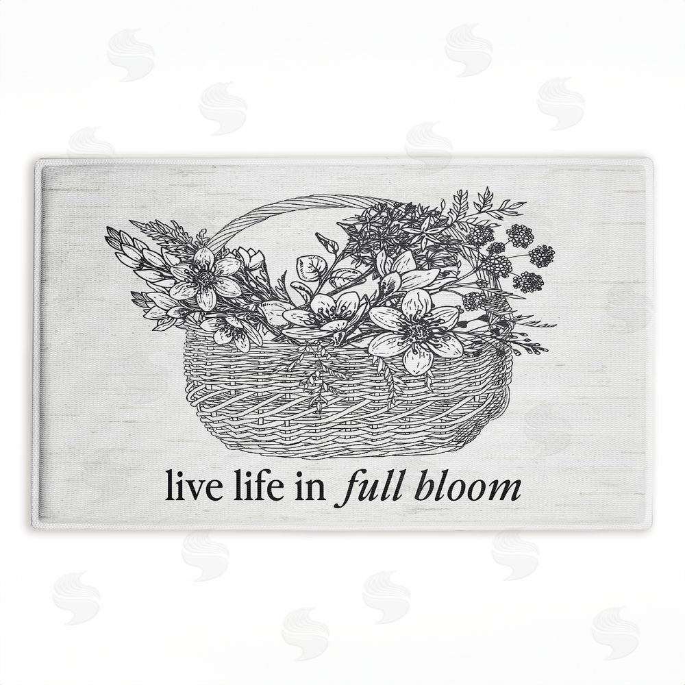 Lettered and Lined Vintage Live Life In Full Bloom Plush Bathroom Floor Mat
