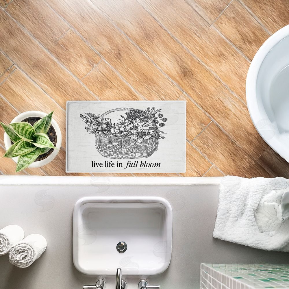 Lettered and Lined Vintage Live Life In Full Bloom Plush Bathroom Floor Mat