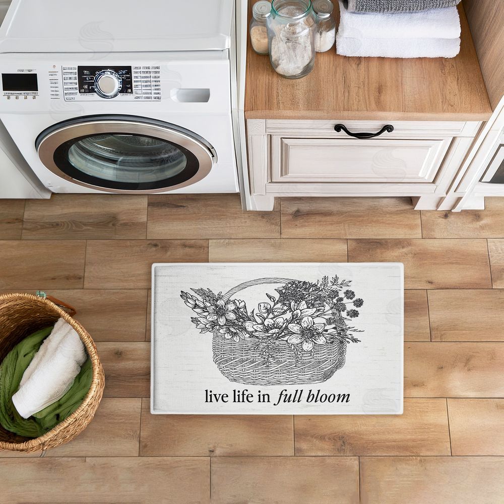 Lettered and Lined Vintage Live Life In Full Bloom Plush Bathroom Floor Mat