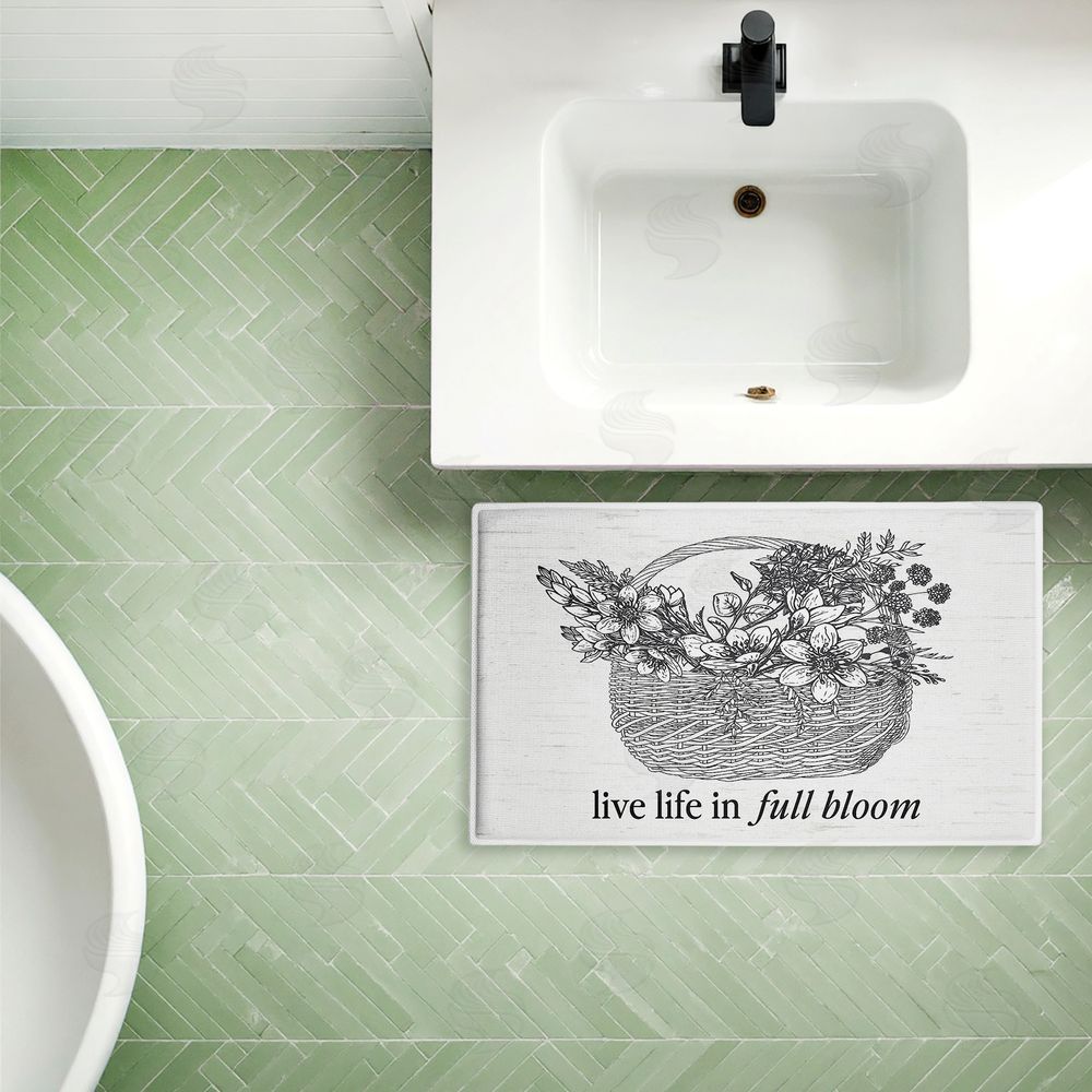Lettered and Lined Vintage Live Life In Full Bloom Plush Bathroom Floor Mat