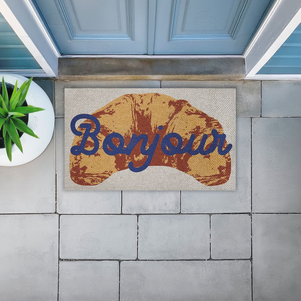 Stupell Studio Bonjour Baked Croissant Outdoor Faux Sisal Door Mat