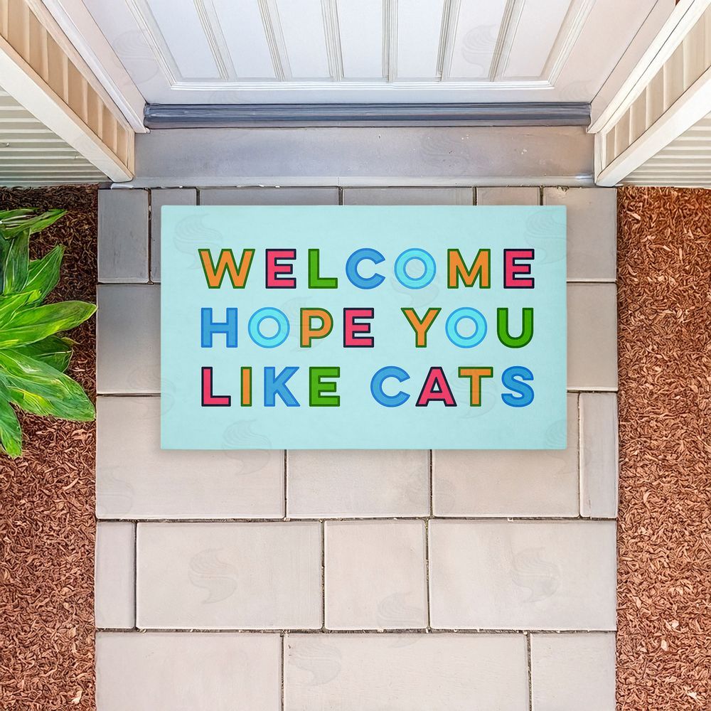 Stupell Studio Colorful Hope You Like Cats Unwoven Outdoor Door Mat