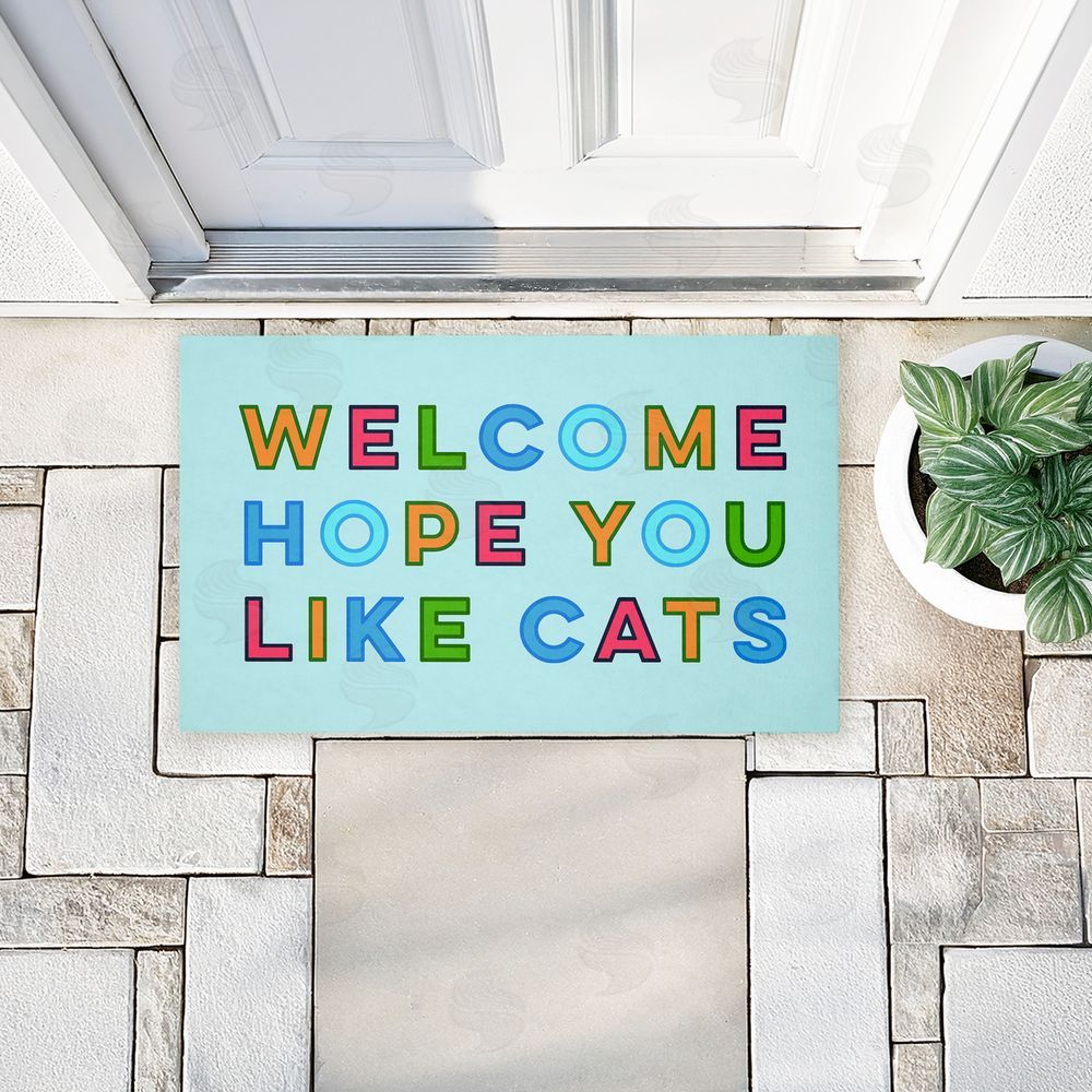 Stupell Studio Colorful Hope You Like Cats Unwoven Outdoor Door Mat