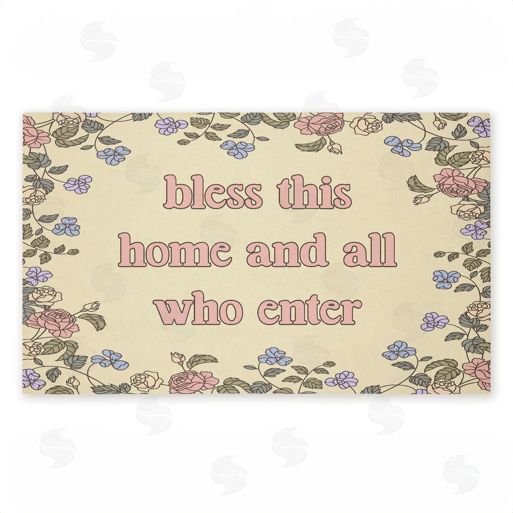 Stupell Studio Bless This Home Florals Unwoven Outdoor Door Mat