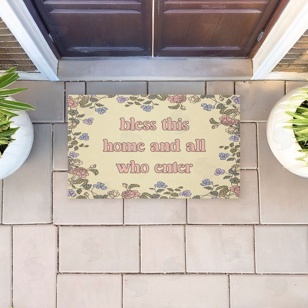 Stupell Studio Bless This Home Florals Unwoven Outdoor Door Mat