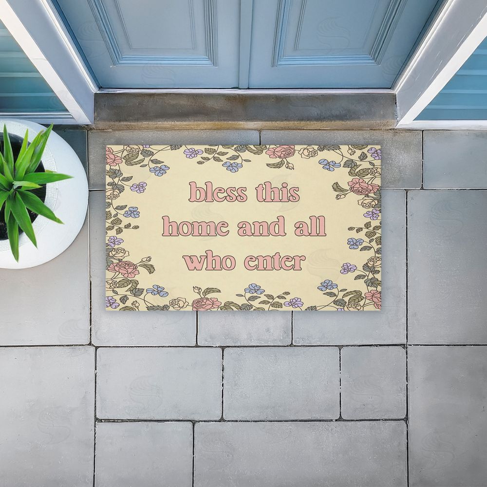 Stupell Studio Bless This Home Florals Unwoven Outdoor Door Mat