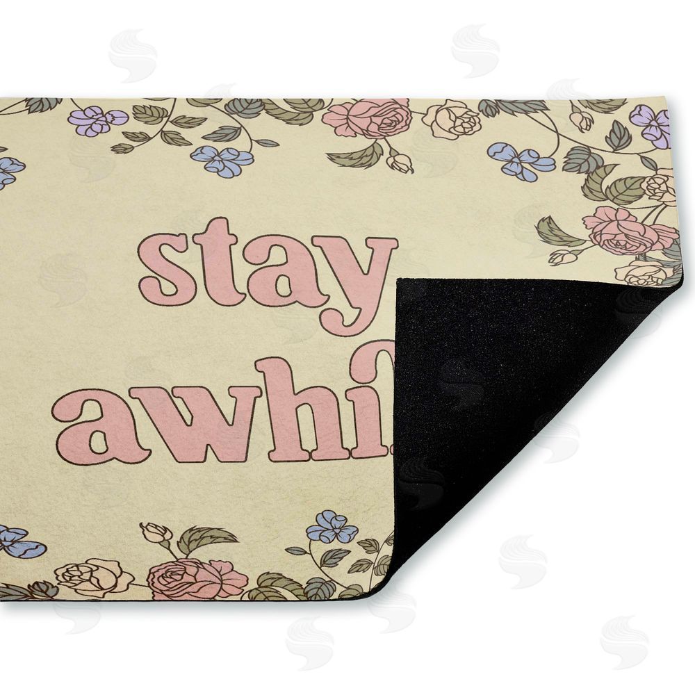 Stupell Studio Stay Awhile with Floral Border Unwoven Outdoor Door Mat