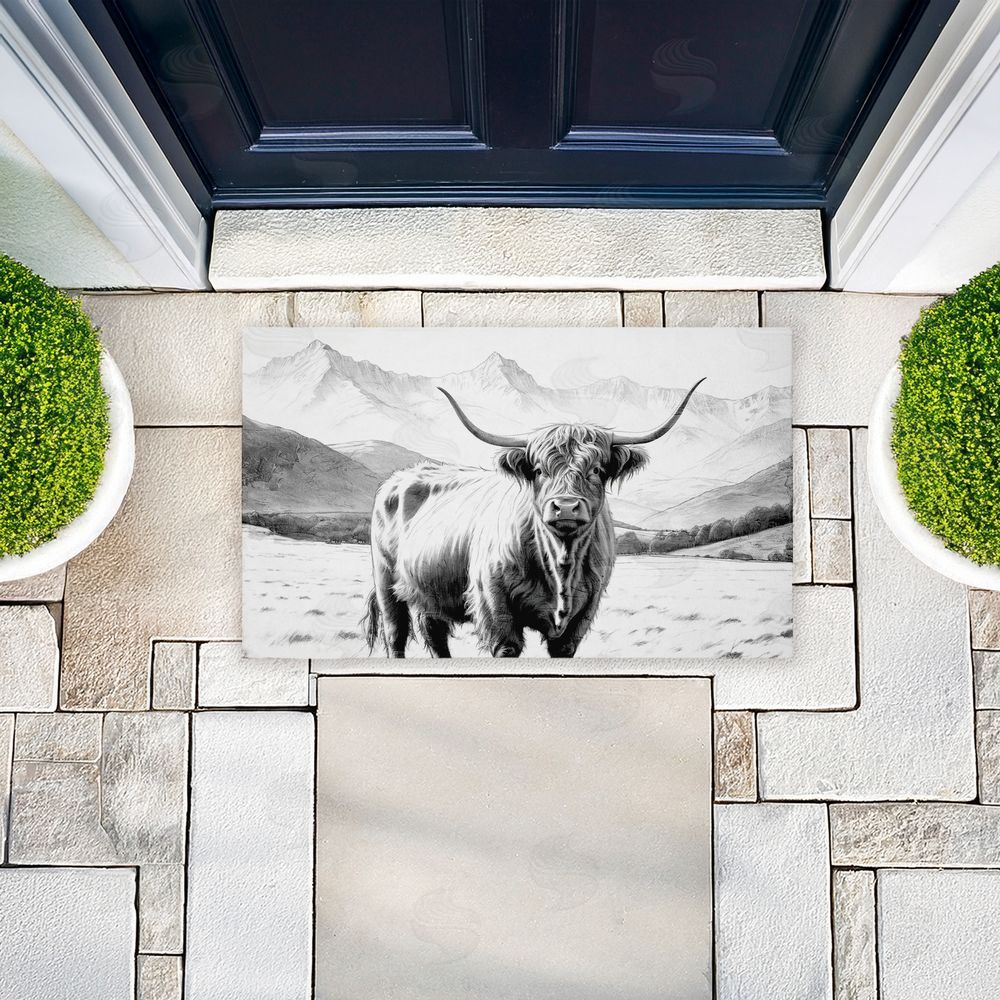 Kim Allen Highland Sketch in Mountains Unwoven Outdoor Door Mat