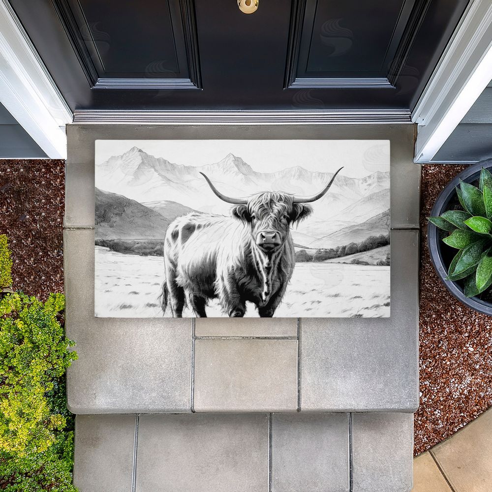 Kim Allen Highland Sketch in Mountains Unwoven Outdoor Door Mat