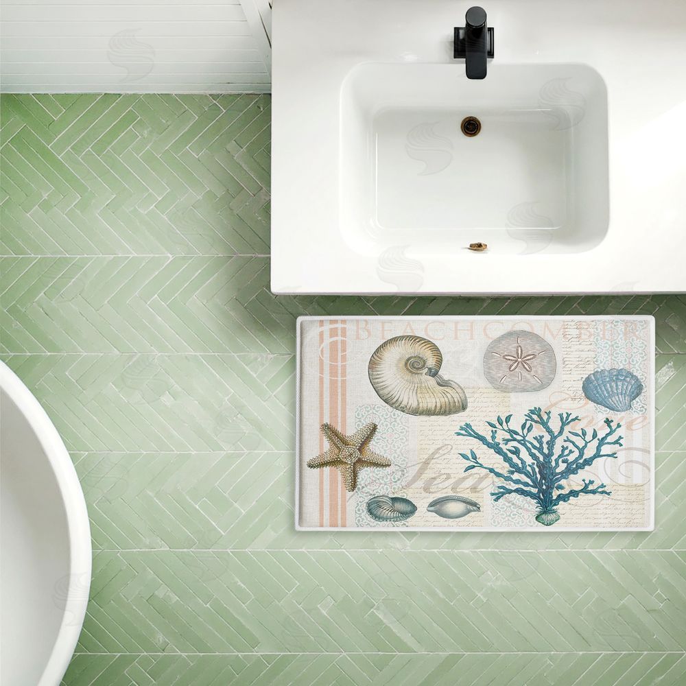 Lula Bijoux & co. Beachcomber Vintage Sea Collage Plush Bathroom Floor Mat