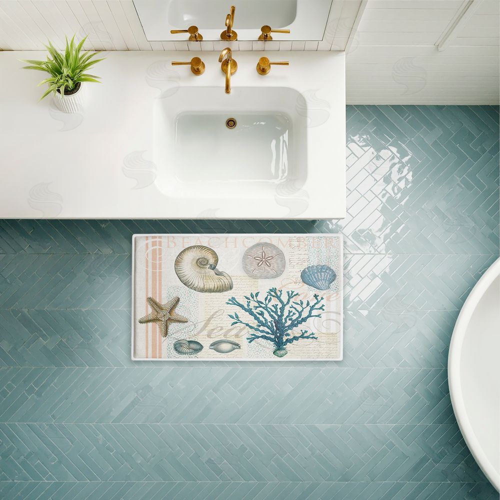 Lula Bijoux & co. Beachcomber Vintage Sea Collage Plush Bathroom Floor Mat