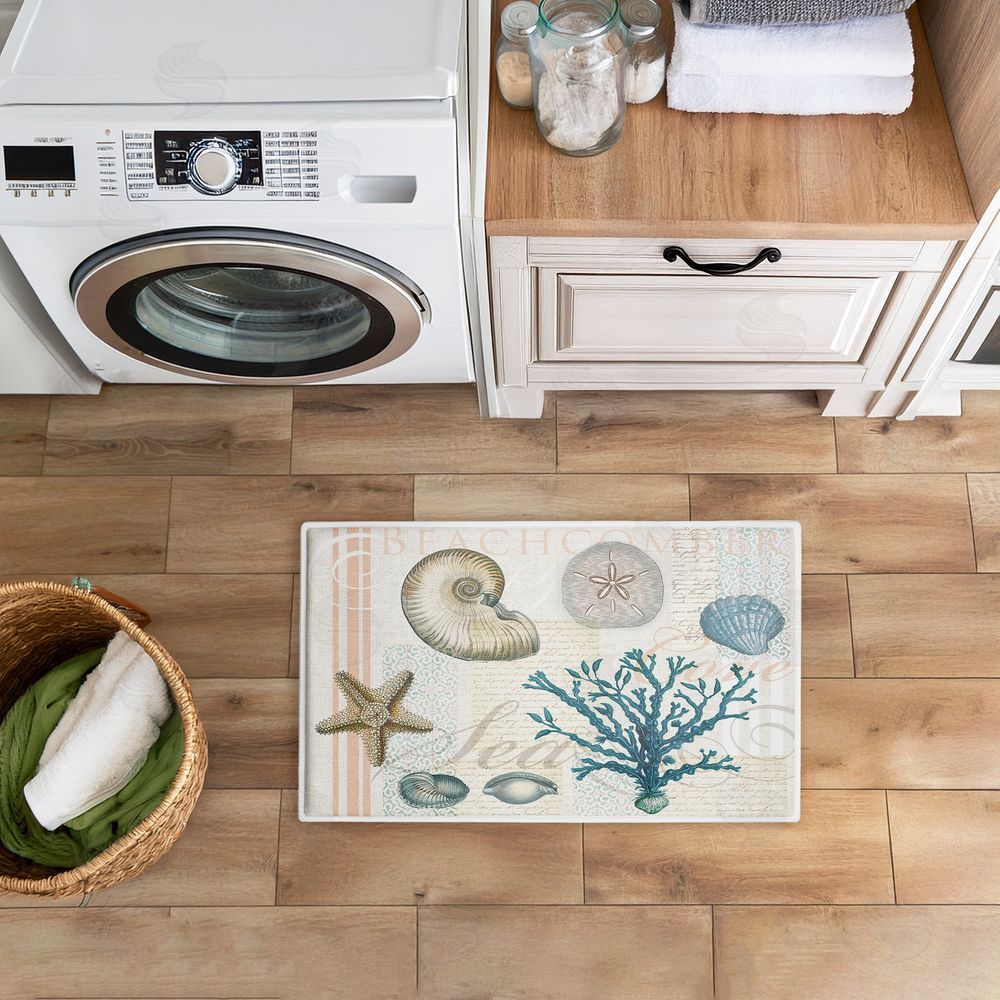 Lula Bijoux & co. Beachcomber Vintage Sea Collage Plush Bathroom Floor Mat
