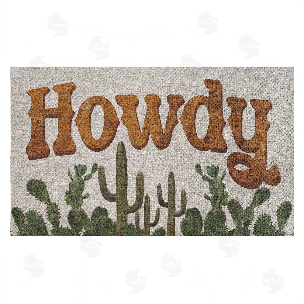 Matthew Piotrowicz Western Howdy With Cacti Outdoor Faux Sisal Door Mat