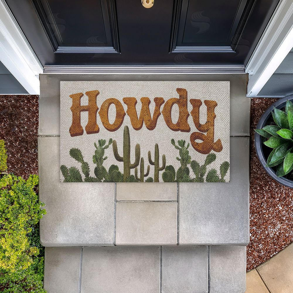 Matthew Piotrowicz Western Howdy With Cacti Outdoor Faux Sisal Door Mat