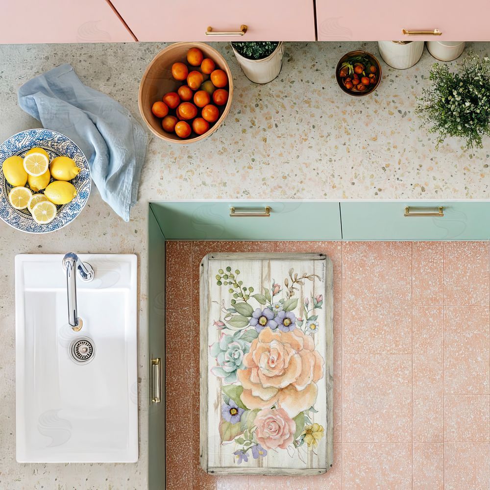Susan Winget Rose Succulent Bouquet Kitchen Floor Mat