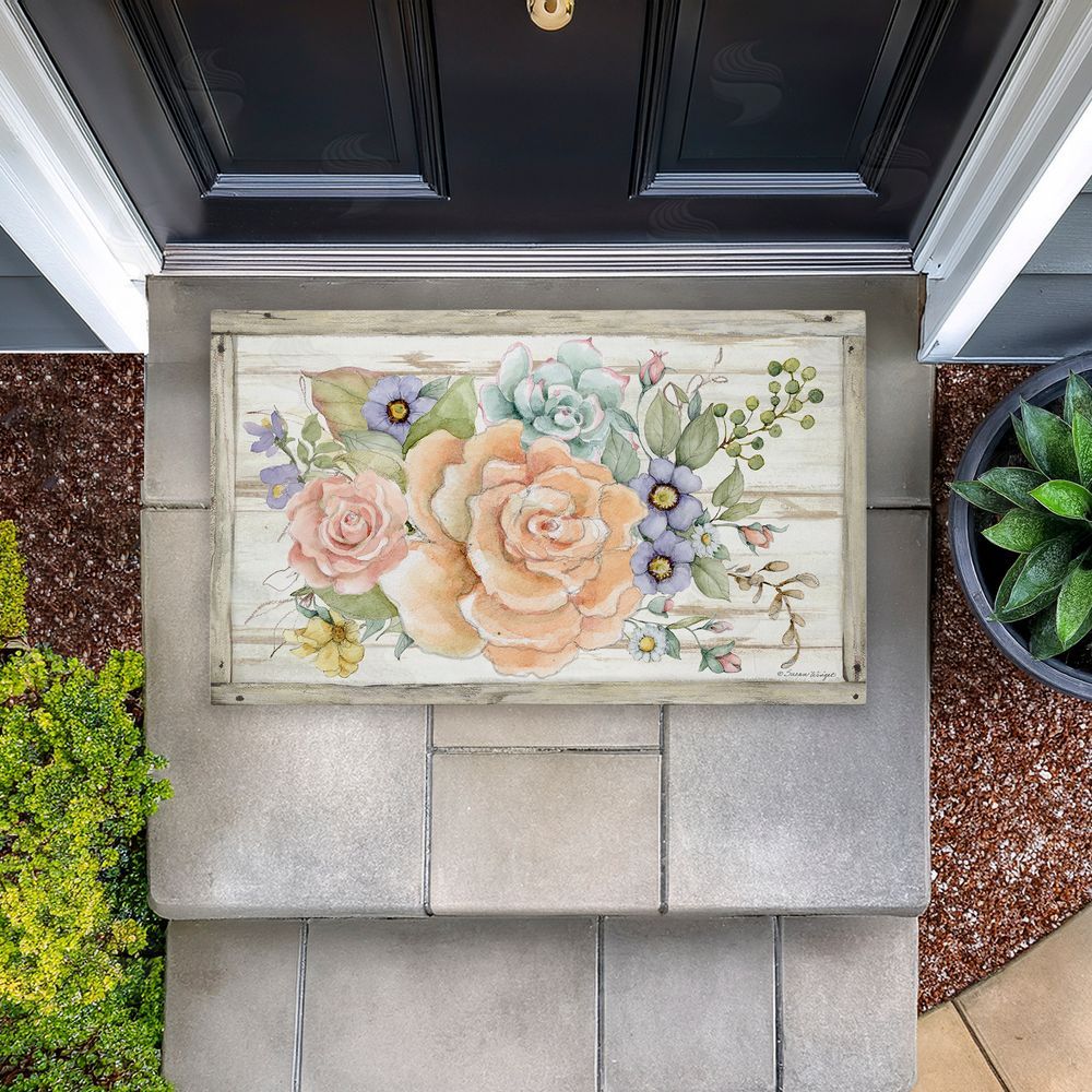 Susan Winget Rose Succulent Bouquet Unwoven Outdoor Door Mat