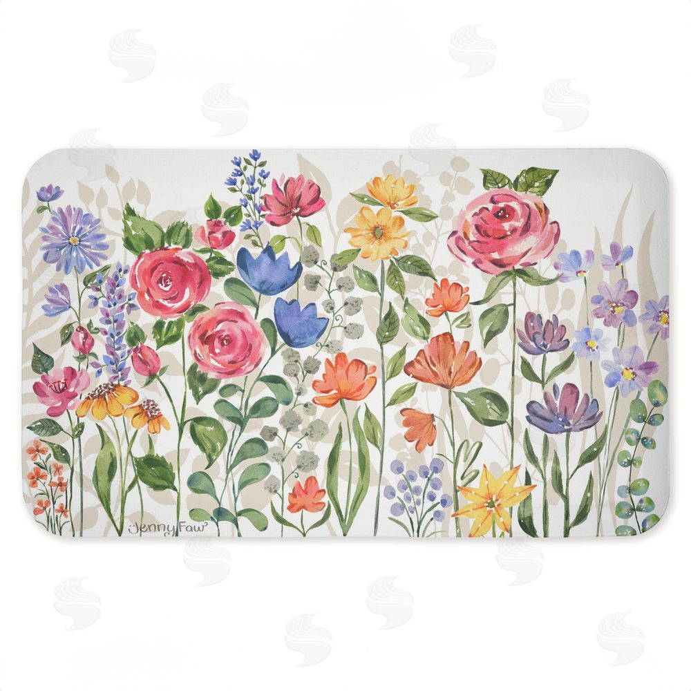 Jenny Faw Springtime Wildflower Blossoms Kitchen Floor Mat