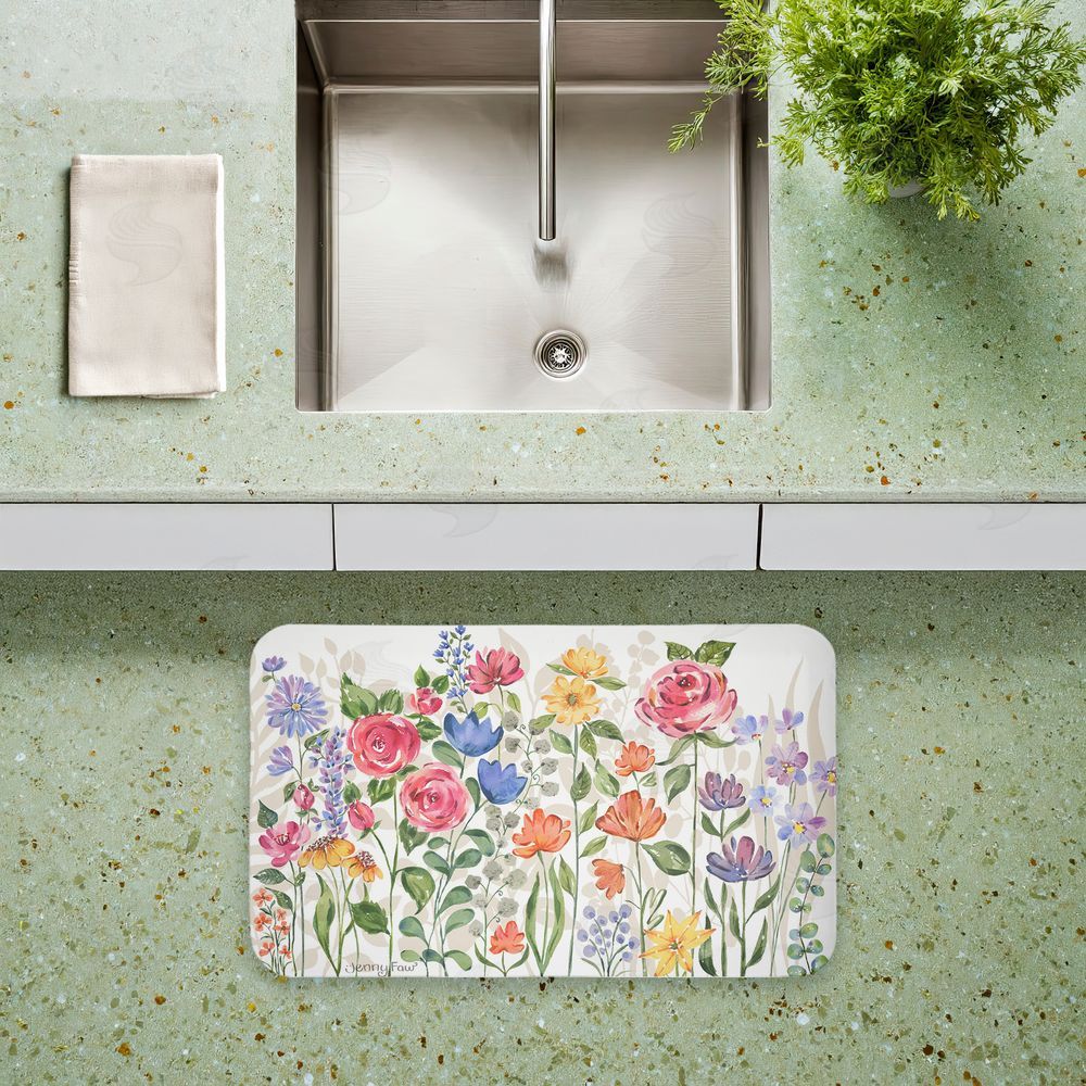 Jenny Faw Springtime Wildflower Blossoms Kitchen Floor Mat